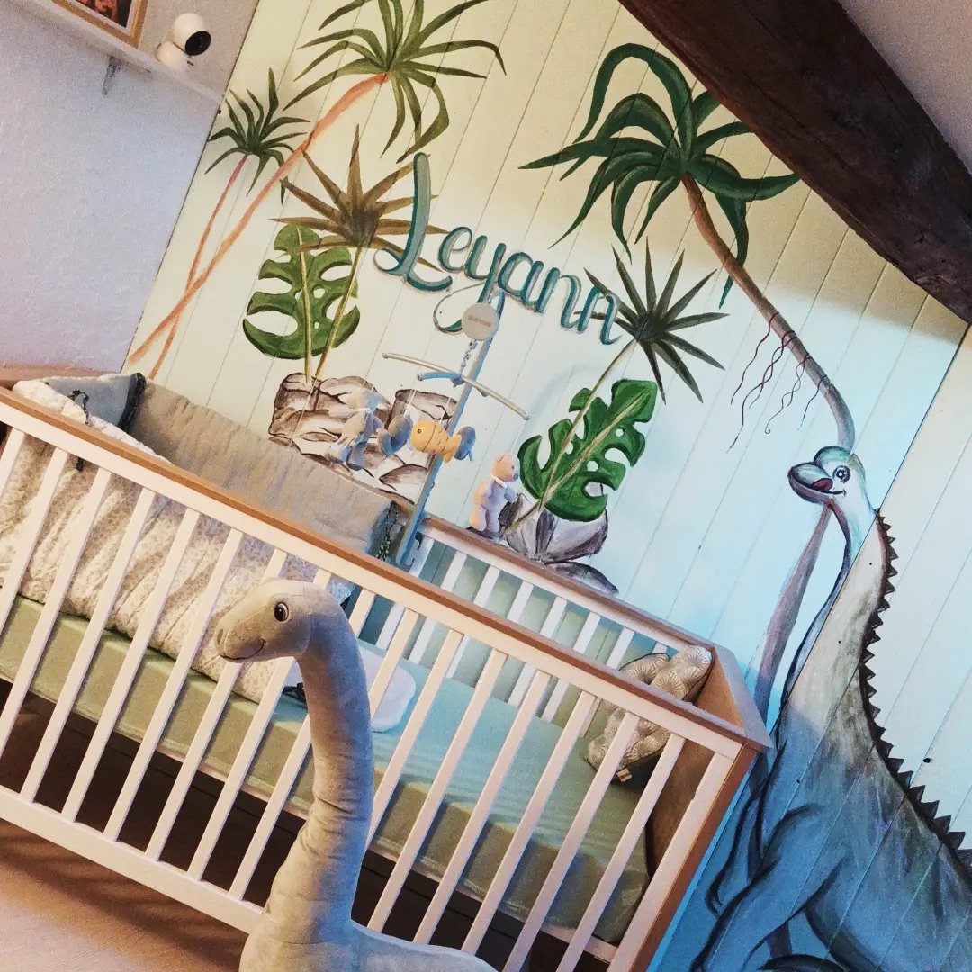 Fresque murale chambre d'enfant thème dinosaure