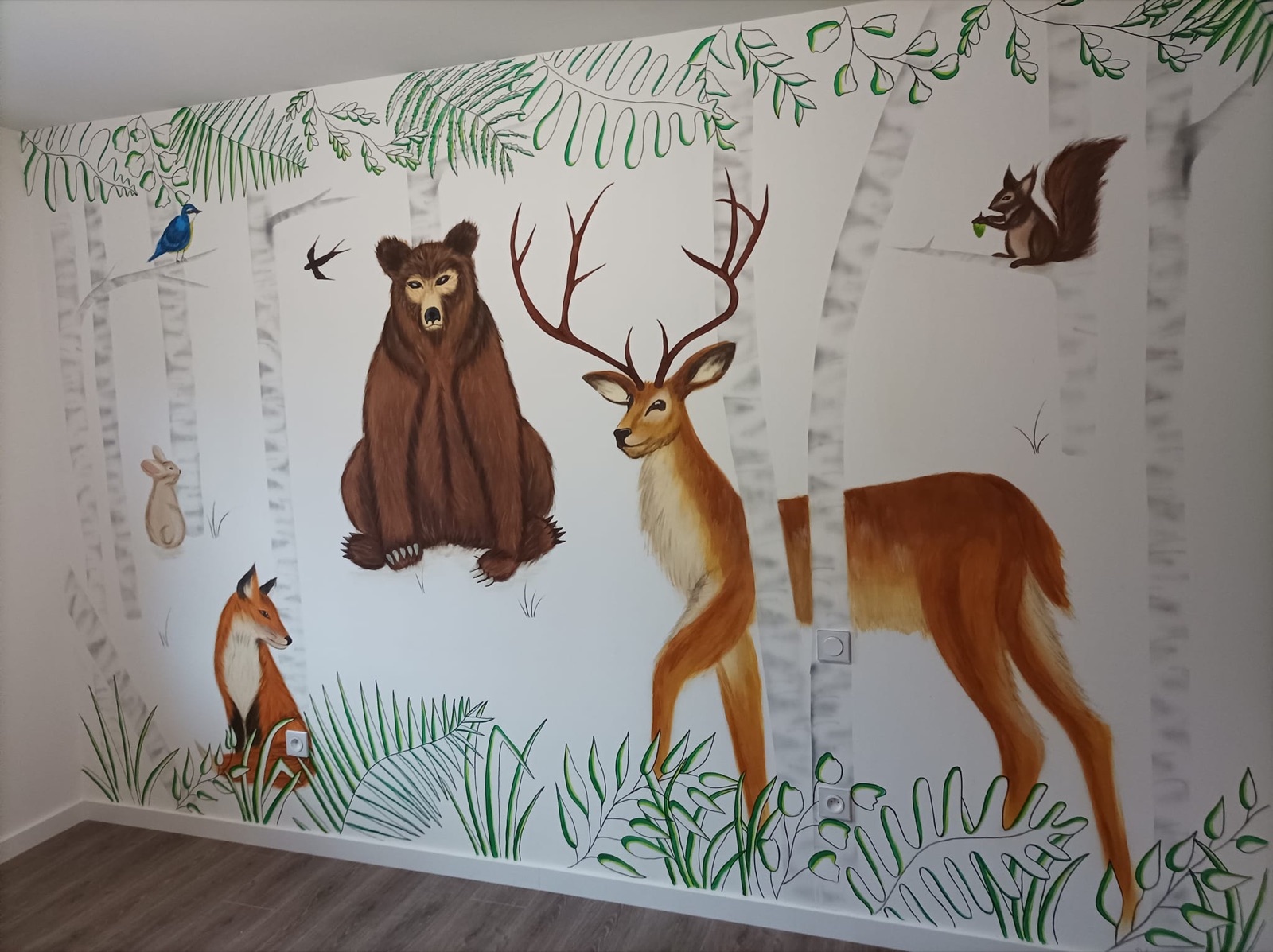 Fresque murale chambre d'enfants thème animaux