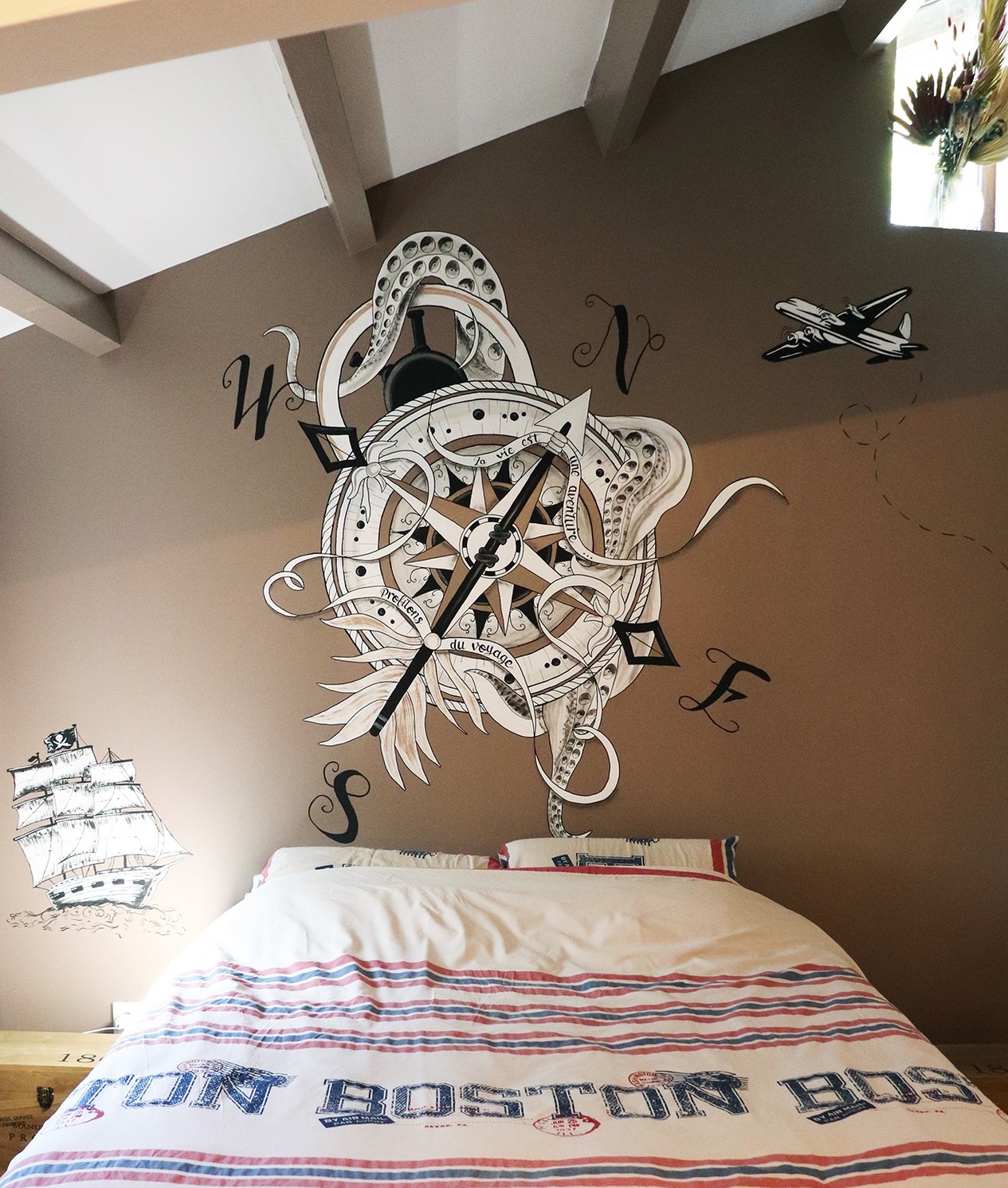 Fresque murale chambre thème voyage autour du monde